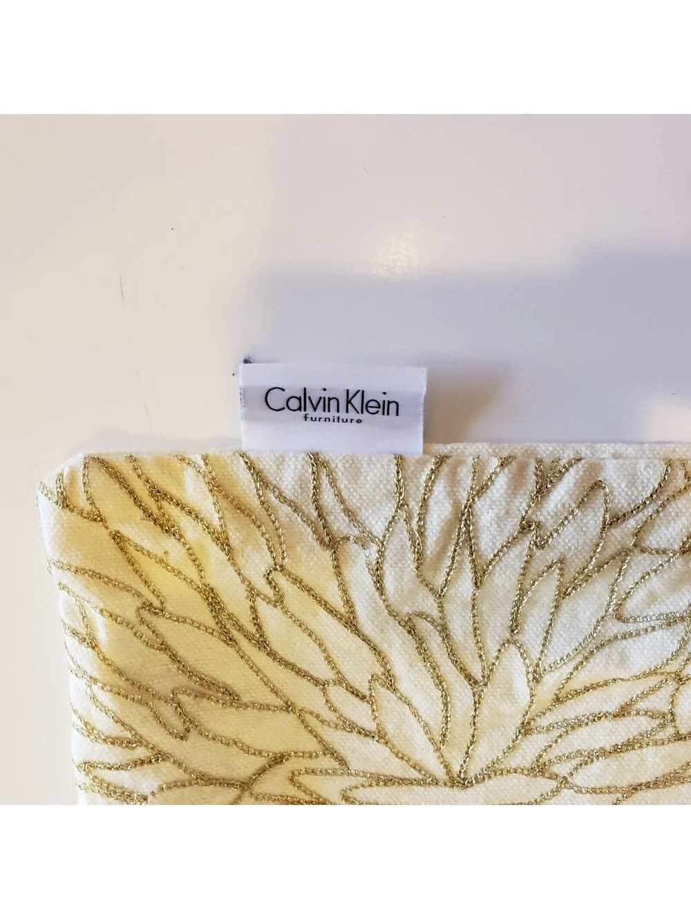 Calvin Klein Throw Pillow Covers QTY 2 Pale Yellow Gold Metallic Thread Flowers